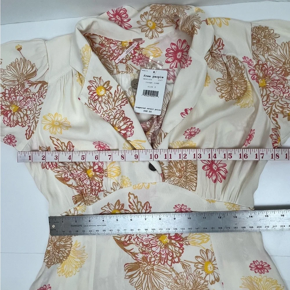 NWT Free People Dress Size S Cream Floral Print Hawaii Mini Viscose Airy Breezy